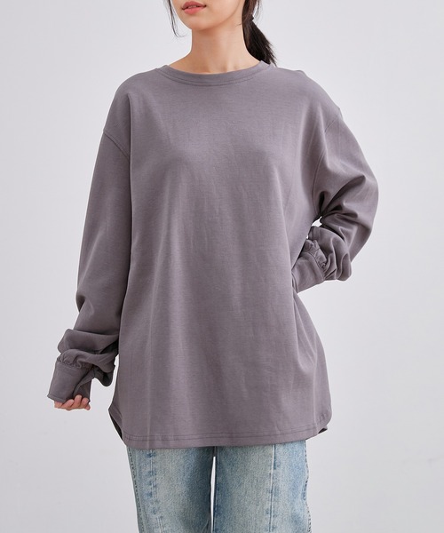 Lace Ladies(レースレディース)の「ソリッドカラー ラウンドヘム 長袖 フレア プルオーバー(Tシャツ/カットソー・レディース・アイボリー/ブラック/ホワイト/グレー・FREE)」の4枚目の写真