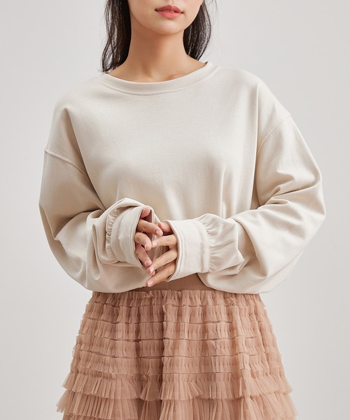 Lace Ladies(レースレディース)の「ソリッドカラー ラウンドヘム 長袖 フレア プルオーバー(Tシャツ/カットソー・レディース・アイボリー/ブラック/ホワイト/グレー・FREE)」の2枚目の写真
