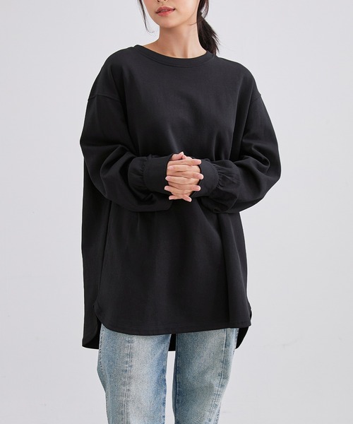 Lace Ladies(レースレディース)の「ソリッドカラー ラウンドヘム 長袖 フレア プルオーバー(Tシャツ/カットソー・レディース・アイボリー/ブラック/ホワイト/グレー・FREE)」の3枚目の写真