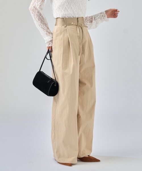 ♡*♡様 即完売　サイドベルトサテン Wide-pantsQua セール】サテンベルトパンツ（その他パンツ）｜mystic（ミスティック