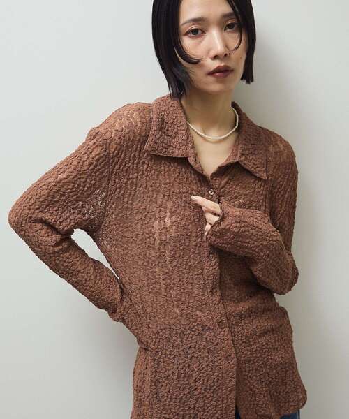 Green Parks(グリーンパークス)の「カットレースシャツプルオーバー(シャツ/ブラウス・レディース・アイボリー/ブラック/ブラウン・FREE)」の8枚目の写真