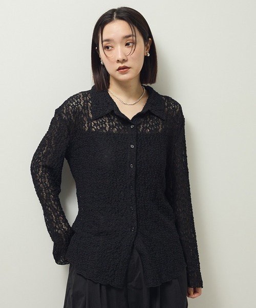 Green Parks(グリーンパークス)の「カットレースシャツプルオーバー(シャツ/ブラウス・レディース・アイボリー/ブラック/ブラウン・FREE)」の2枚目の写真