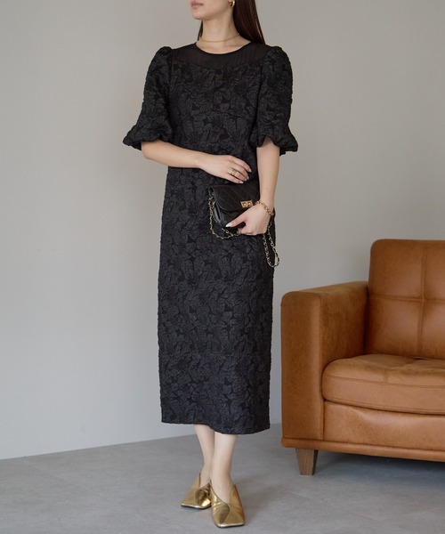 セール】ふくれジャガード Aライン 結婚式 オケージョン パーティー