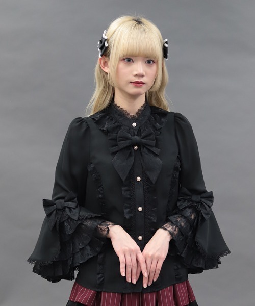 Chalmiere(シャルミエール)の「姫袖7分丈ブラウス(シャツ/ブラウス・レディース・ワイン/ブラック/ホワイト・MEDIUM)」の2枚目の写真