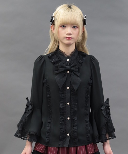 Chalmiere(シャルミエール)の「姫袖7分丈ブラウス(シャツ/ブラウス・レディース・ワイン/ブラック/ホワイト・MEDIUM)」の4枚目の写真