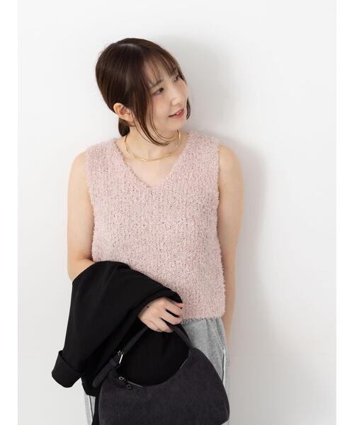 Te chichi TERRASSE（テチチテラス）の「リボンヤーンニットベスト（ニット/セーター・レディース・ブラック/グレー/オフホワイト/ピンク・F）」の10枚目の写真