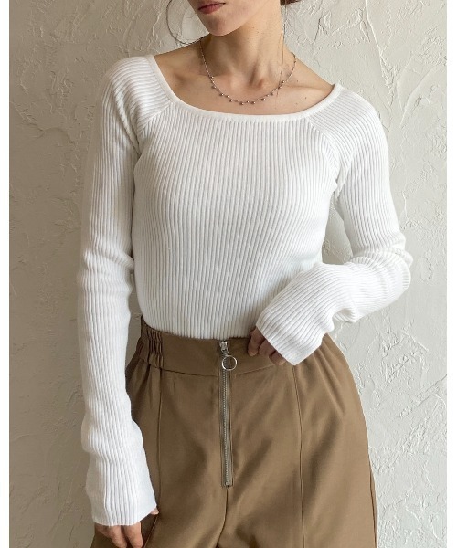 She's Closet(シーズクローゼット)の「デコルテ見せタイト長袖ボートネックリブニットトップス(ニット/セーター・レディース・杢グレー/オフホワイト/ブラック/ネイビー/ミント・FREE)」の10枚目の写真