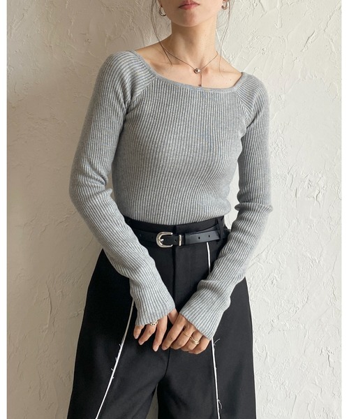 She's Closet(シーズクローゼット)の「デコルテ見せタイト長袖ボートネックリブニットトップス(ニット/セーター・レディース・杢グレー/オフホワイト/ブラック/ネイビー/ミント・FREE)」の21枚目の写真