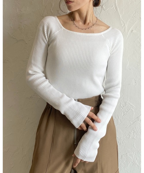 She's Closet(シーズクローゼット)の「デコルテ見せタイト長袖ボートネックリブニットトップス(ニット/セーター・レディース・杢グレー/オフホワイト/ブラック/ネイビー/ミント・FREE)」の18枚目の写真