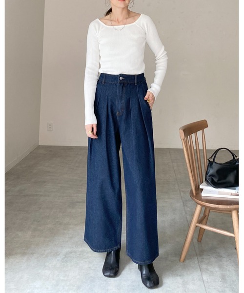 She's Closet(シーズクローゼット)の「デコルテ見せタイト長袖ボートネックリブニットトップス(ニット/セーター・レディース・杢グレー/オフホワイト/ブラック/ネイビー/ミント・FREE)」の19枚目の写真
