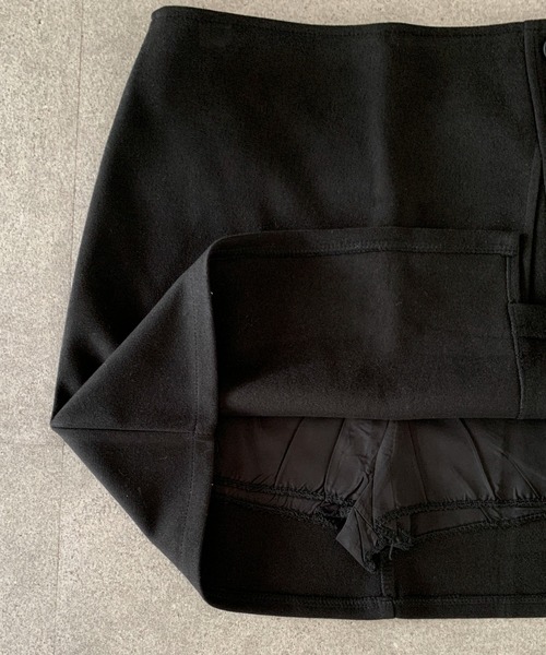 Mejoul（メジュール）の「【2025秋冬新作】【インパン付き】サイドボタンサイドボタン スリットメルトンミニスカート（スカート・レディース・ブラウン/ブラック・L/M）」の9枚目の写真