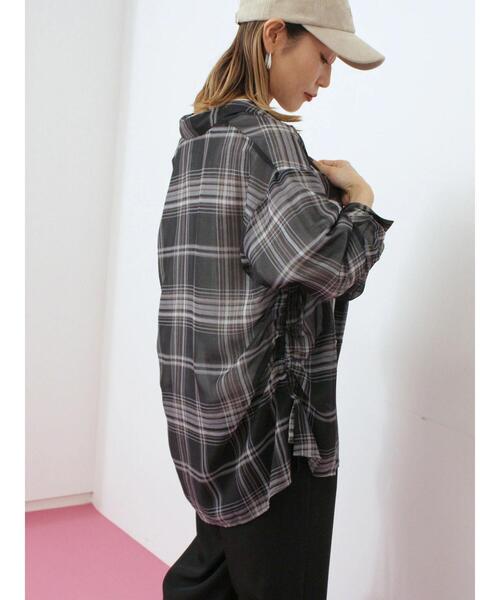 Samansa Mos2 blue(サマンサモスモスブルー)の「シアーチェックシャツ(シャツ/ブラウス・レディース・ベージュ/ブラック/ブラウン・F)」の2枚目の写真