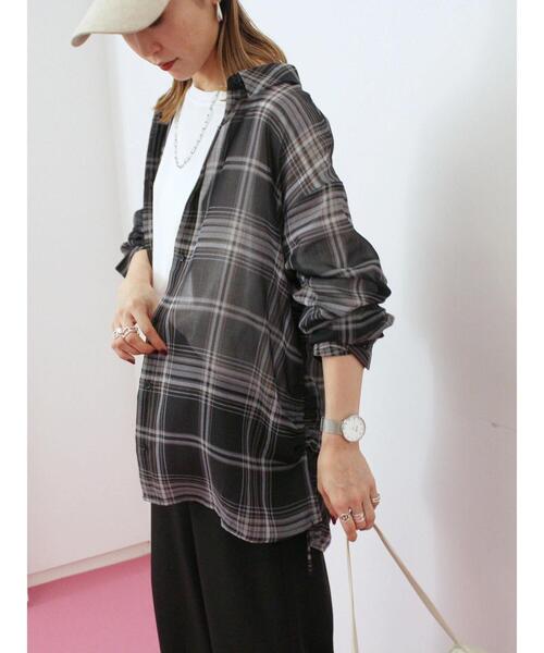 Samansa Mos2 blue(サマンサモスモスブルー)の「シアーチェックシャツ(シャツ/ブラウス・レディース・ベージュ/ブラック/ブラウン・F)」の8枚目の写真