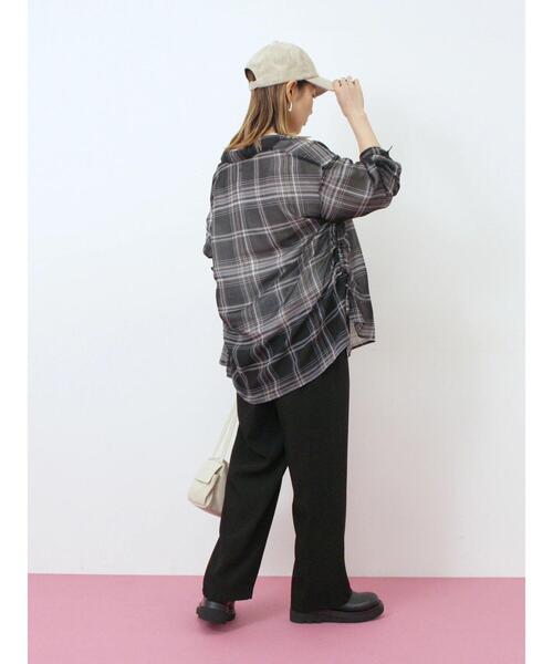 Samansa Mos2 blue(サマンサモスモスブルー)の「シアーチェックシャツ(シャツ/ブラウス・レディース・ベージュ/ブラック/ブラウン・F)」の15枚目の写真