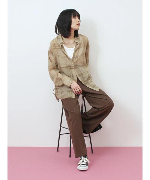 Samansa Mos2 blue(サマンサモスモスブルー)の「シアーチェックシャツ(シャツ/ブラウス・レディース・ベージュ/ブラック/ブラウン・F)」の10枚目の写真