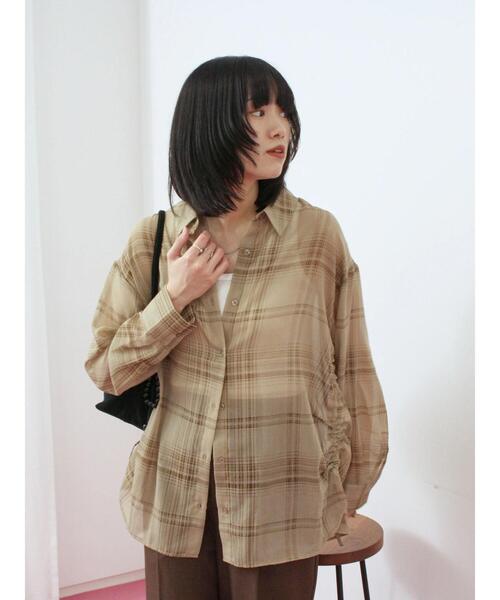 Samansa Mos2 blue(サマンサモスモスブルー)の「シアーチェックシャツ(シャツ/ブラウス・レディース・ベージュ/ブラック/ブラウン・F)」の18枚目の写真
