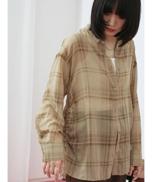 Samansa Mos2 blue(サマンサモスモスブルー)の「シアーチェックシャツ(シャツ/ブラウス・レディース・ベージュ/ブラック/ブラウン・F)」の11枚目の写真