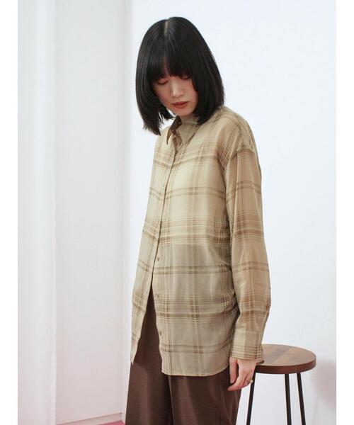Samansa Mos2 blue(サマンサモスモスブルー)の「シアーチェックシャツ(シャツ/ブラウス・レディース・ベージュ/ブラック/ブラウン・F)」の13枚目の写真