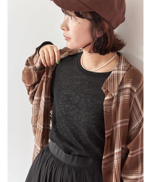 Samansa Mos2 blue(サマンサモスモスブルー)の「シアーチェックシャツ(シャツ/ブラウス・レディース・ベージュ/ブラック/ブラウン・F)」の6枚目の写真