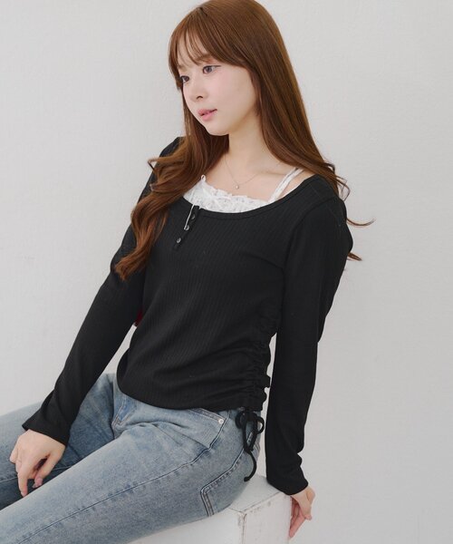 continuer de NICE CLAUP(コンティニューデナイスクラップ)の「ドッキングドロストロンT(Tシャツ/カットソー・レディース・オフホワイト/ブルー/ブラック・FREE)」の2枚目の写真