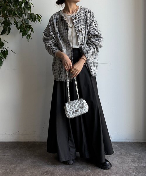 DouDou（ドゥドゥ）の「ツイードジャケット（その他アウター・レディース・ブラック/オフホワイト/ブラウン・FREE）」の6枚目の写真