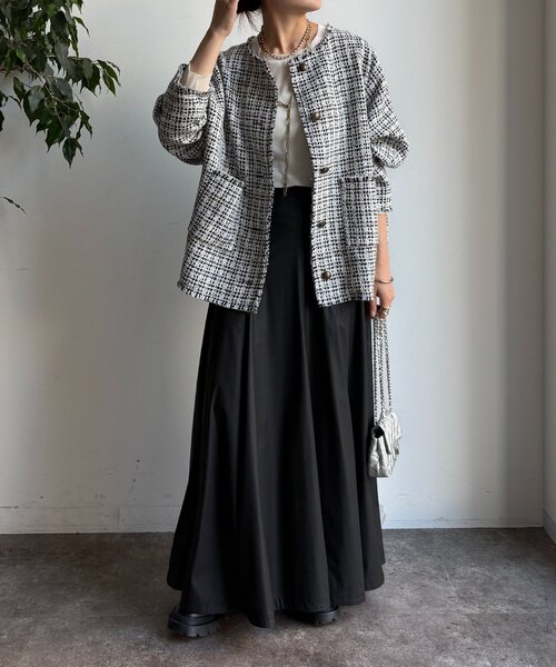 DouDou（ドゥドゥ）の「ツイードジャケット（その他アウター・レディース・ブラック/オフホワイト/ブラウン・FREE）」の7枚目の写真