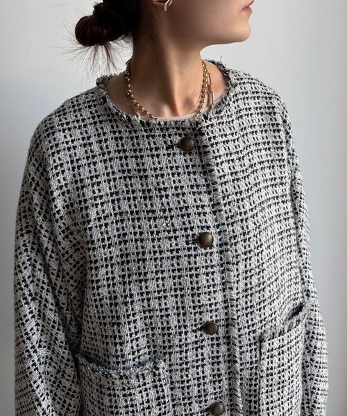 DouDou（ドゥドゥ）の「ツイードジャケット（その他アウター・レディース・ブラック/オフホワイト/ブラウン・FREE）」の17枚目の写真
