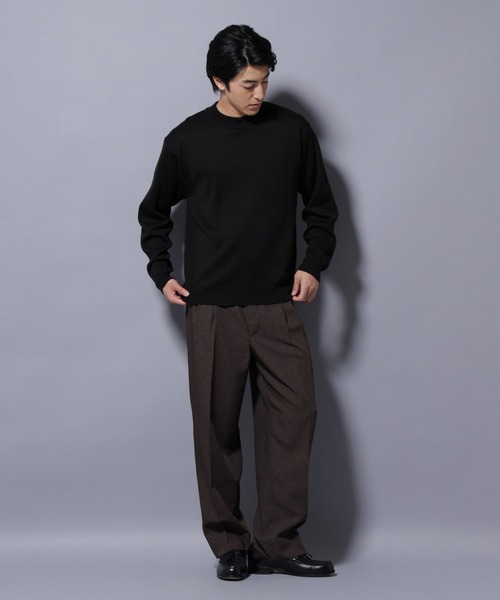 新品⭐️ドルモアモダンsuper140'Sメリノウール30Gモックネックニット　黒 セール】タスマニアウールミックス ミラノリブリラックスモックネック