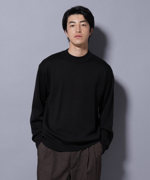 新品⭐️ドルモアモダンsuper140'Sメリノウール30Gモックネックニット　黒 セール】タスマニアウールミックス ミラノリブリラックスモックネック