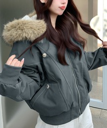 emi+（エミプラス）の「フェイクファーフーディブルゾン（ブルゾン）」