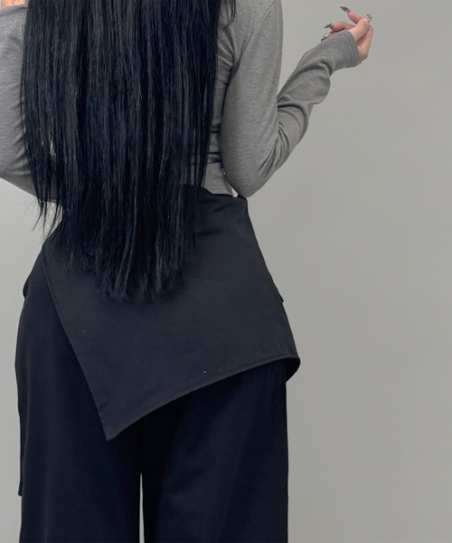 FOLLOWIN（フォロウィン）の「2way/ラップスカートレイヤーワイドパンツ（その他パンツ・レディース・グレー/ブラック・MEDIUM/SMALL）」の4枚目の写真