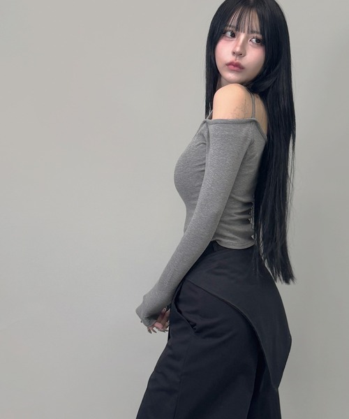 FOLLOWIN（フォロウィン）の「2way/ラップスカートレイヤーワイドパンツ（その他パンツ・レディース・グレー/ブラック・MEDIUM/SMALL）」の5枚目の写真