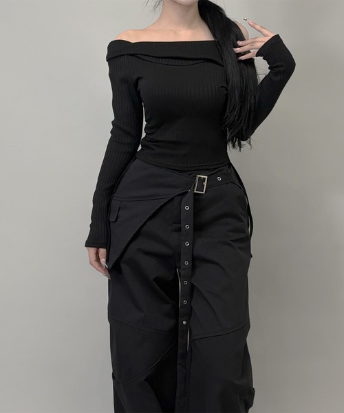 FOLLOWIN（フォロウィン）の「2way/ラップスカートレイヤーワイドパンツ（その他パンツ・レディース・グレー/ブラック・MEDIUM/SMALL）」の8枚目の写真