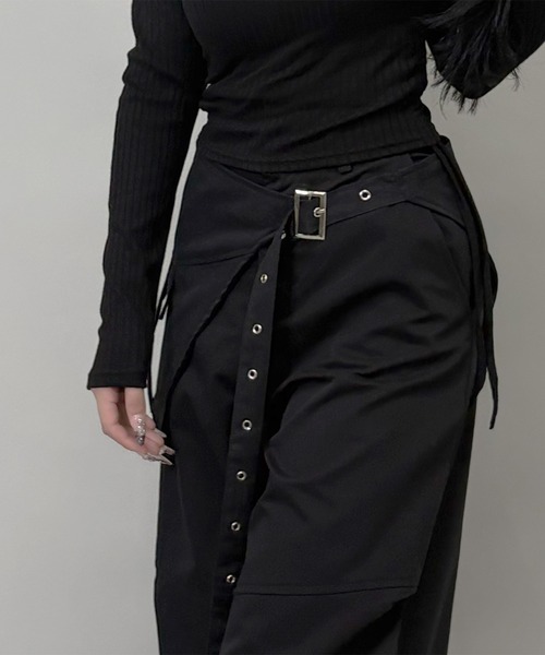 FOLLOWIN（フォロウィン）の「2way/ラップスカートレイヤーワイドパンツ（その他パンツ・レディース・グレー/ブラック・MEDIUM/SMALL）」の11枚目の写真