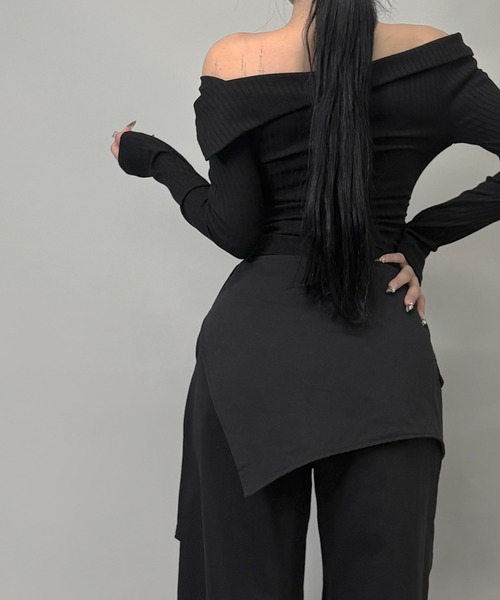 FOLLOWIN（フォロウィン）の「2way/ラップスカートレイヤーワイドパンツ（その他パンツ・レディース・グレー/ブラック・MEDIUM/SMALL）」の12枚目の写真