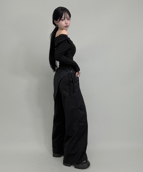 FOLLOWIN（フォロウィン）の「2way/ラップスカートレイヤーワイドパンツ（その他パンツ・レディース・グレー/ブラック・MEDIUM/SMALL）」の7枚目の写真