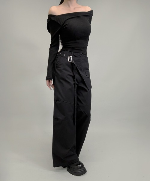 FOLLOWIN（フォロウィン）の「2way/ラップスカートレイヤーワイドパンツ（その他パンツ・レディース・グレー/ブラック・MEDIUM/SMALL）」の9枚目の写真