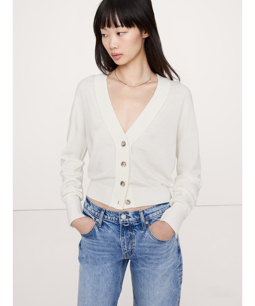 Banana Republic（バナナリパブリック）の「メリノ カーディガン（カーディガン/ボレロ・レディース・キャメル/ブラウン/ホワイト・L/S/M/XS）」の2枚目の写真