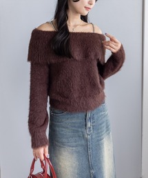 clear | 肩ビジューフェザーオフショルニットトップス[大人 フェミニン 上品]≪AW新作≫(ニット/セーター)