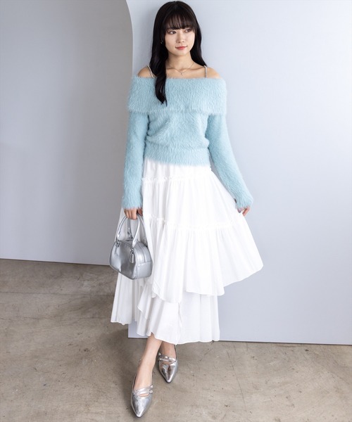 clear（クリア）の「肩ビジューフェザーオフショルニットトップス[大人 フェミニン 上品]≪AW新作≫（ニット/セーター・レディース・ミント/ボルドー/ブラウン/グレー/アイボリー/ブラック/ピンクベージュ・F）」の11枚目の写真
