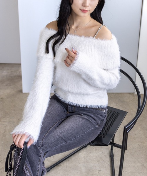 clear（クリア）の「肩ビジューフェザーオフショルニットトップス[大人 フェミニン 上品]≪AW新作≫（ニット/セーター・レディース・ミント/ボルドー/ブラウン/グレー/アイボリー/ブラック/ピンクベージュ・F）」の14枚目の写真