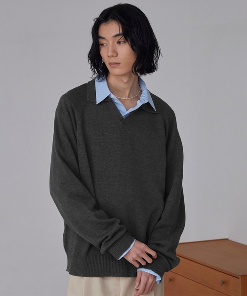 【hhh】美品✨Tone ウールローゲージ knit polo ニットポロ LUENNA】Skipper Knit Polo Shirt / スキッパーニットポロシャツ