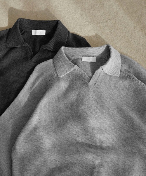 LUENNA（ルエナ）の「【LUENNA】Skipper Knit Polo Shirt / スキッパーニットポロシャツ（ニット/セーター・メンズ・チャコールグレー/ライトグレー・S/M/L）」の4枚目の写真
