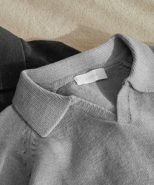 LUENNA（ルエナ）の「【LUENNA】Skipper Knit Polo Shirt / スキッパーニットポロシャツ（ニット/セーター・メンズ・チャコールグレー/ライトグレー・S/M/L）」の5枚目の写真