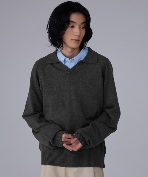LUENNA】Skipper Knit Polo Shirt / スキッパーニットポロシャツ