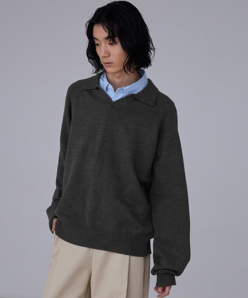 LUENNA（ルエナ）の「【LUENNA】Skipper Knit Polo Shirt / スキッパーニットポロシャツ（ニット/セーター・メンズ・チャコールグレー/ライトグレー・S/M/L）」の9枚目の写真