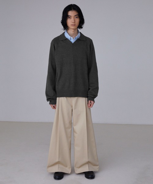 LUENNA（ルエナ）の「【LUENNA】Skipper Knit Polo Shirt / スキッパーニットポロシャツ（ニット/セーター・メンズ・チャコールグレー/ライトグレー・S/M/L）」の10枚目の写真