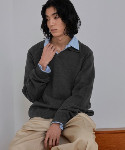 LUENNA（ルエナ）の「【LUENNA】Skipper Knit Polo Shirt / スキッパーニットポロシャツ（ニット/セーター・メンズ・チャコールグレー/ライトグレー・S/M/L）」の15枚目の写真