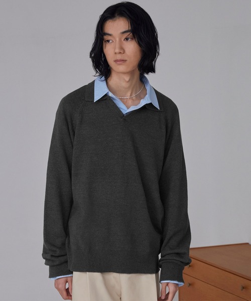 LUENNA（ルエナ）の「【LUENNA】Skipper Knit Polo Shirt / スキッパーニットポロシャツ（ニット/セーター・メンズ・チャコールグレー/ライトグレー・S/M/L）」の16枚目の写真