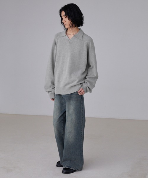 LUENNA】Skipper Knit Polo Shirt / スキッパーニットポロシャツ